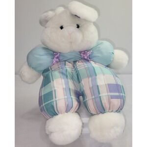 Commonwealth Plush Easter Bunny Rabbit 1992 Plaid Pastel Colorblock Patchwork